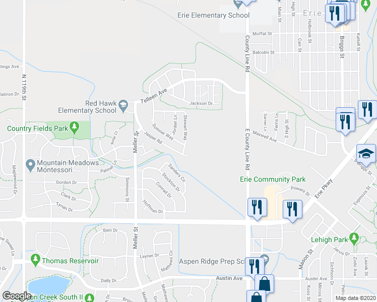 map of restaurants, bars, coffee shops, grocery stores, and more near 151 Stewart Way in Erie