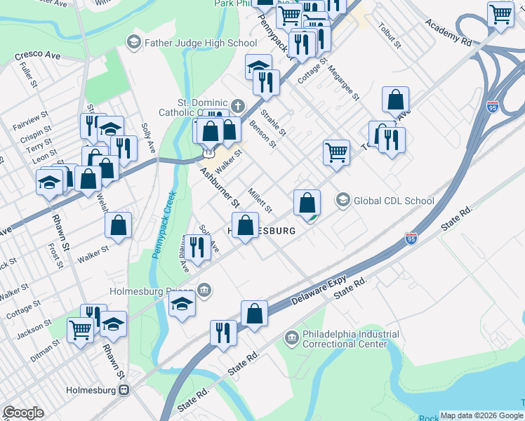 map of restaurants, bars, coffee shops, grocery stores, and more near in Philadelphia