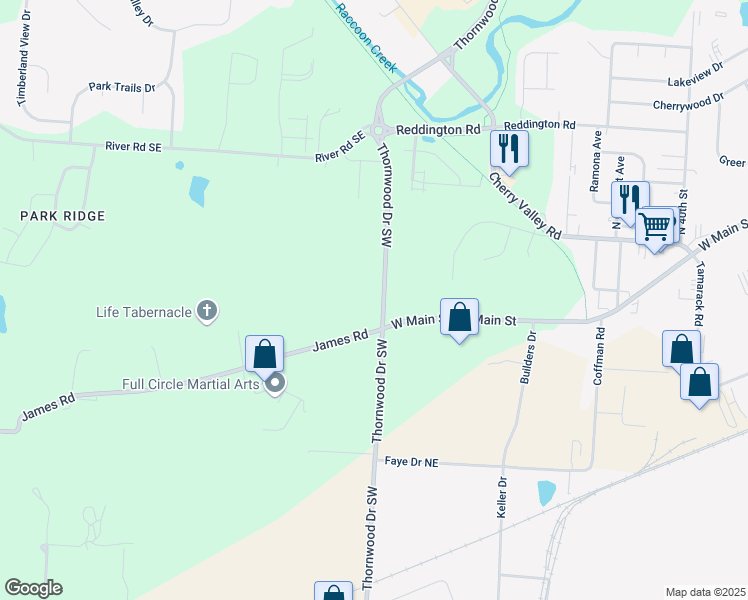 map of restaurants, bars, coffee shops, grocery stores, and more near 435 Thornwood Drive Southwest in Newark