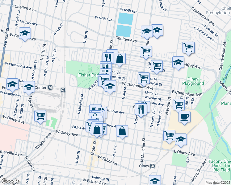 map of restaurants, bars, coffee shops, grocery stores, and more near 5916 North 4th Street in Philadelphia