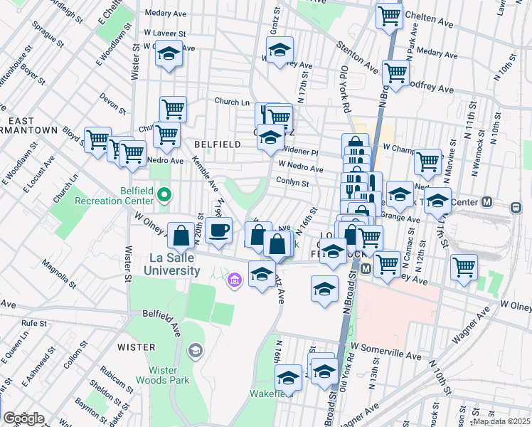 map of restaurants, bars, coffee shops, grocery stores, and more near 5720 North 17th Street in Philadelphia