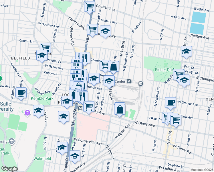 map of restaurants, bars, coffee shops, grocery stores, and more near 5815 North 12th Street in Philadelphia