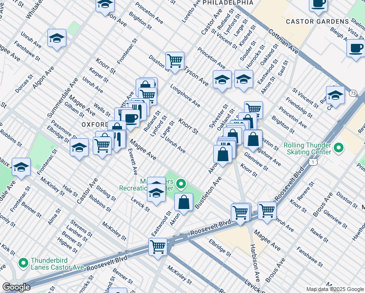 map of restaurants, bars, coffee shops, grocery stores, and more near 6650 Horrocks Street in Philadelphia