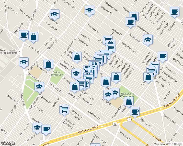 map of restaurants, bars, coffee shops, grocery stores, and more near in Philadelphia