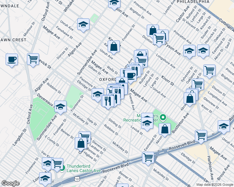 map of restaurants, bars, coffee shops, grocery stores, and more near in Philadelphia