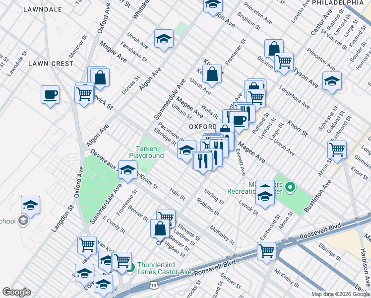 map of restaurants, bars, coffee shops, grocery stores, and more near 1236 Elbridge Street in Philadelphia