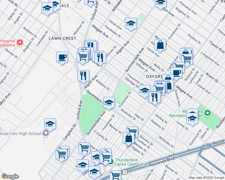 map of restaurants, bars, coffee shops, grocery stores, and more near 6249 Trotter Street in Philadelphia