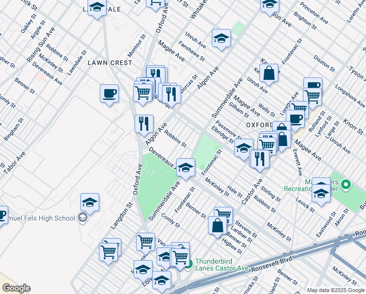 map of restaurants, bars, coffee shops, grocery stores, and more near 6249 Trotter Street in Philadelphia