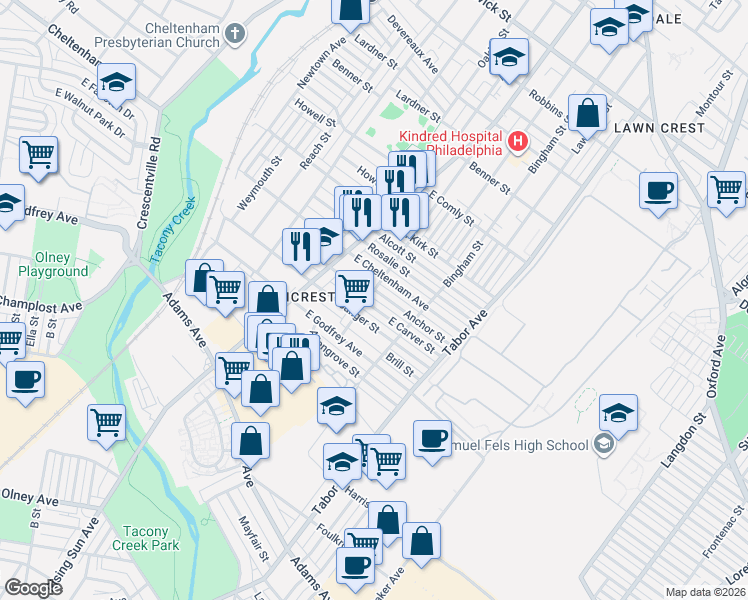 map of restaurants, bars, coffee shops, grocery stores, and more near 536 East Carver Street in Philadelphia