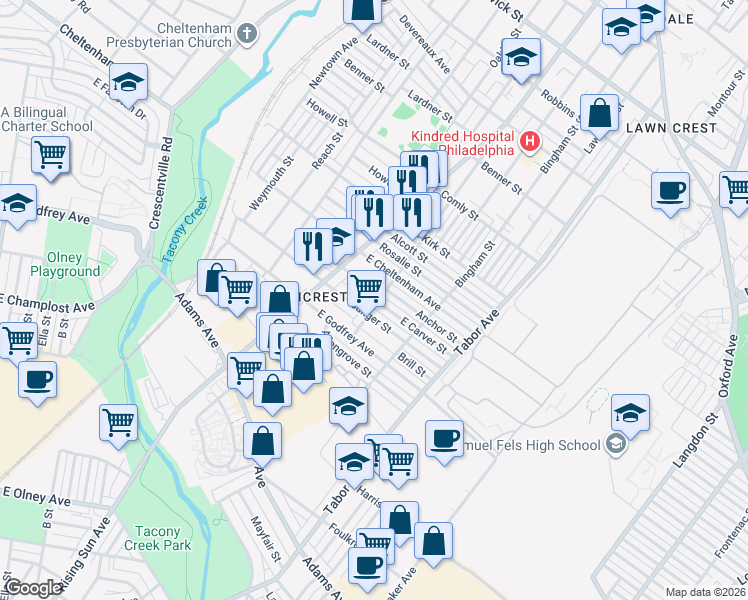 map of restaurants, bars, coffee shops, grocery stores, and more near 536 East Carver Street in Philadelphia