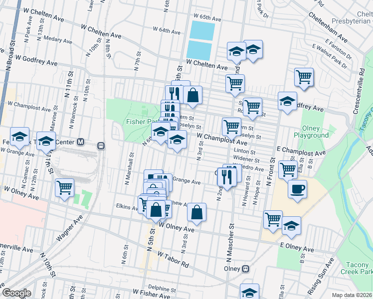map of restaurants, bars, coffee shops, grocery stores, and more near 329 West Nedro Avenue in Philadelphia