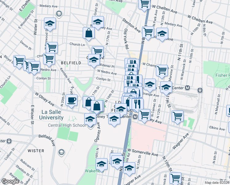 map of restaurants, bars, coffee shops, grocery stores, and more near 1523 Clearview Street in Philadelphia