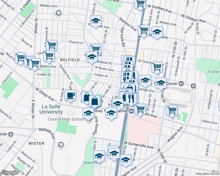 map of restaurants, bars, coffee shops, grocery stores, and more near 1523 Clearview Street in Philadelphia