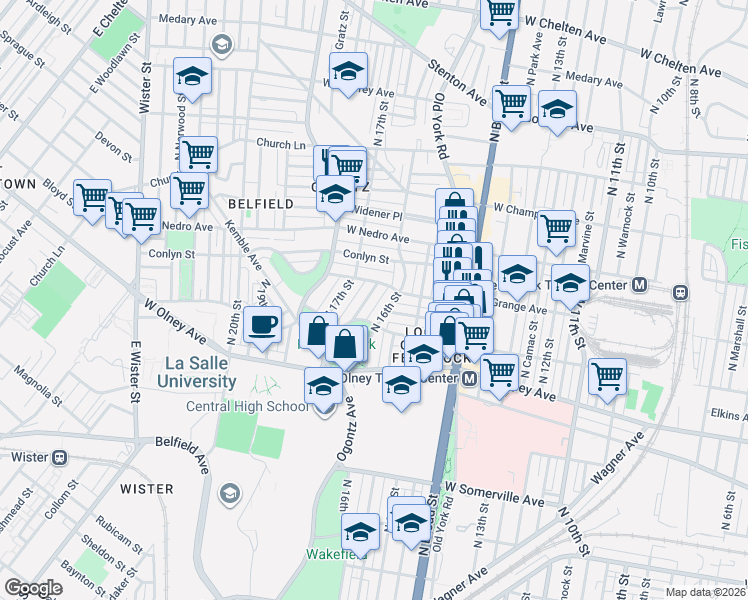 map of restaurants, bars, coffee shops, grocery stores, and more near 5711 Virginian Road in Philadelphia