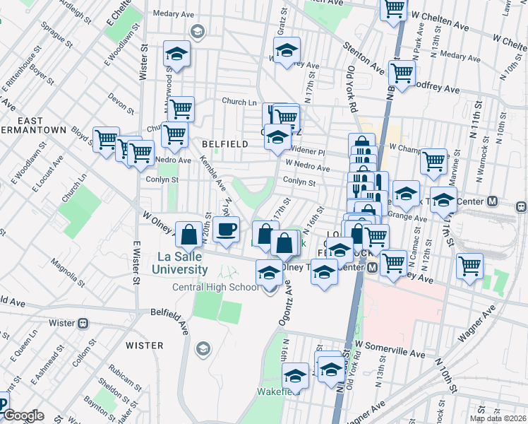 map of restaurants, bars, coffee shops, grocery stores, and more near 5706 North 17th Street in Philadelphia