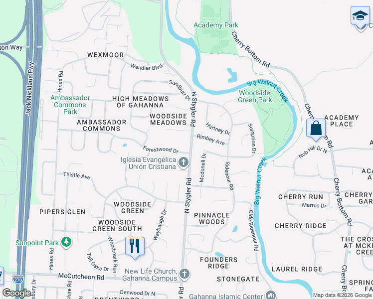 map of restaurants, bars, coffee shops, grocery stores, and more near in Gahanna