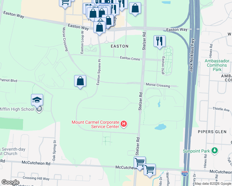 map of restaurants, bars, coffee shops, grocery stores, and more near 3714 Montclair Drive in Columbus