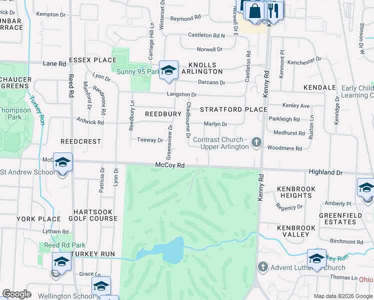 map of restaurants, bars, coffee shops, grocery stores, and more near 4099 Bayberry Court in Columbus