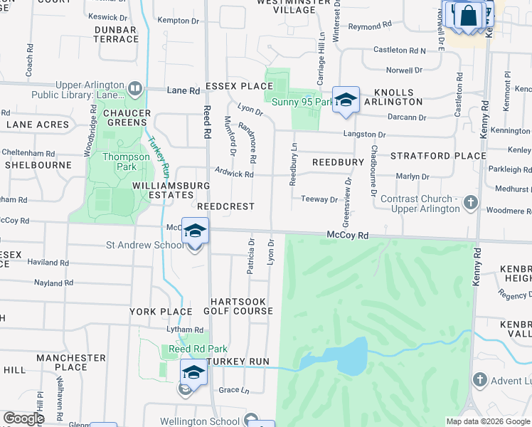 map of restaurants, bars, coffee shops, grocery stores, and more near 4130 Randmore Court in Columbus