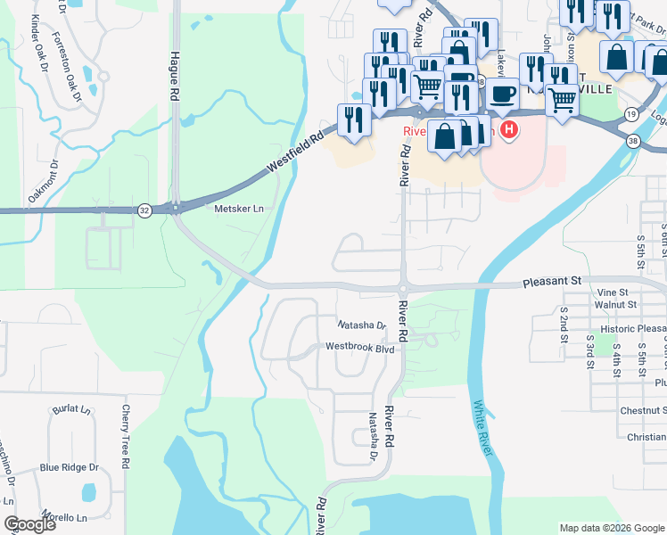 map of restaurants, bars, coffee shops, grocery stores, and more near 805 Westridge South Drive in Noblesville