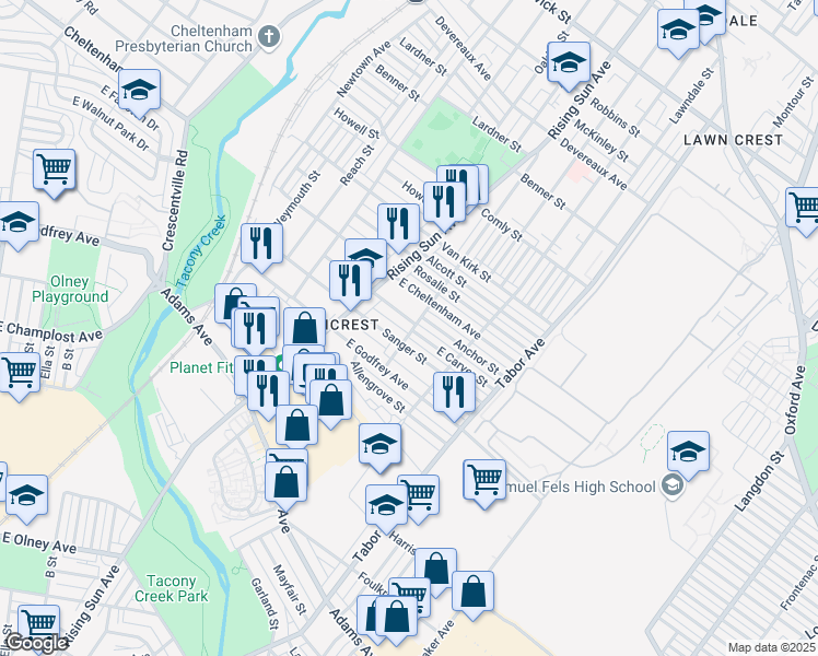 map of restaurants, bars, coffee shops, grocery stores, and more near 568 Sentner Street in Philadelphia