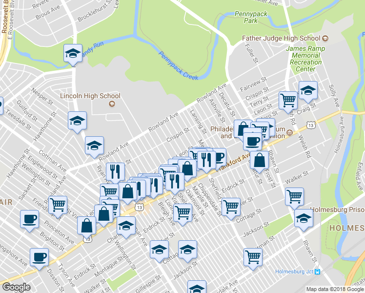 map of restaurants, bars, coffee shops, grocery stores, and more near 3433 Chippendale Street in Philadelphia