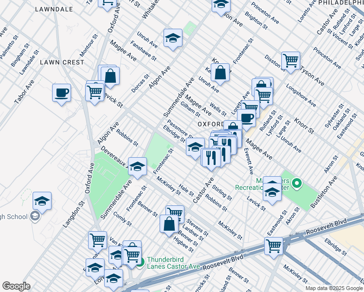 map of restaurants, bars, coffee shops, grocery stores, and more near 1205 Levick Street in Philadelphia