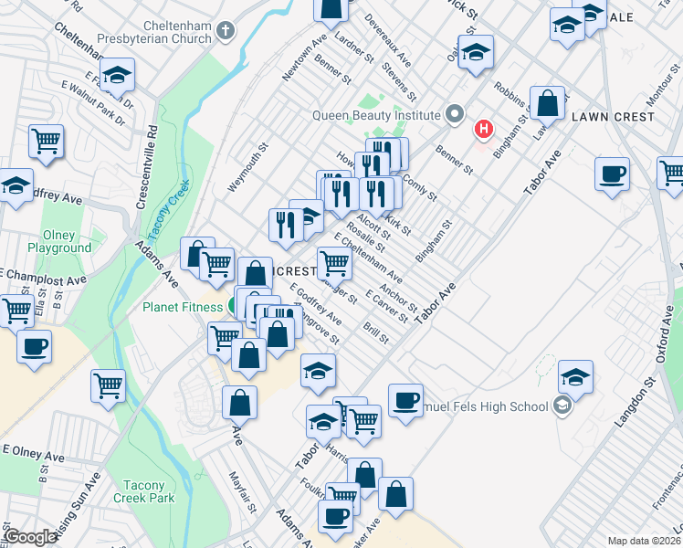 map of restaurants, bars, coffee shops, grocery stores, and more near 536 East Carver Street in Philadelphia