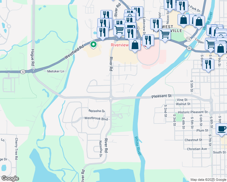 map of restaurants, bars, coffee shops, grocery stores, and more near 17431 Trailview Circle in Noblesville