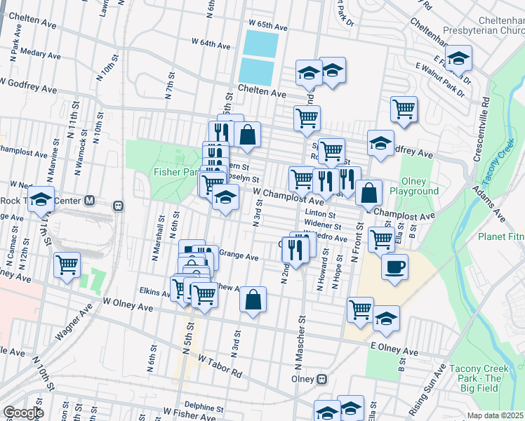 map of restaurants, bars, coffee shops, grocery stores, and more near 5925 North 3rd Street in Philadelphia
