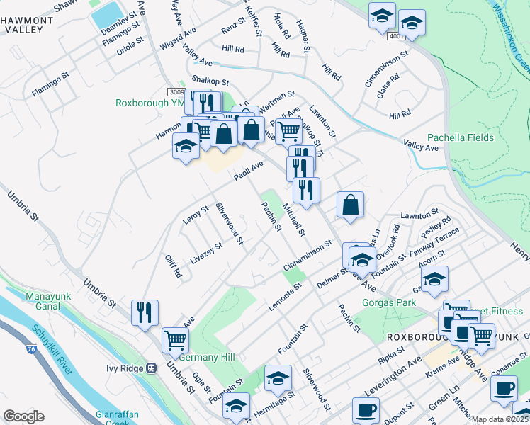 map of restaurants, bars, coffee shops, grocery stores, and more near 6814 Pechin Street in Philadelphia