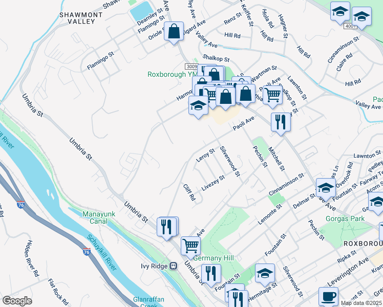 map of restaurants, bars, coffee shops, grocery stores, and more near 234 Paoli Avenue in Philadelphia