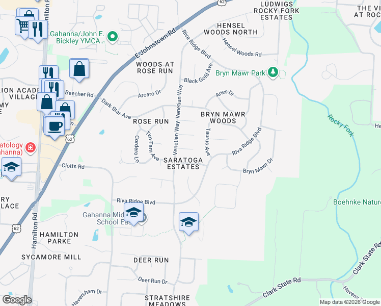 map of restaurants, bars, coffee shops, grocery stores, and more near 758 Tim Tam Avenue in Columbus