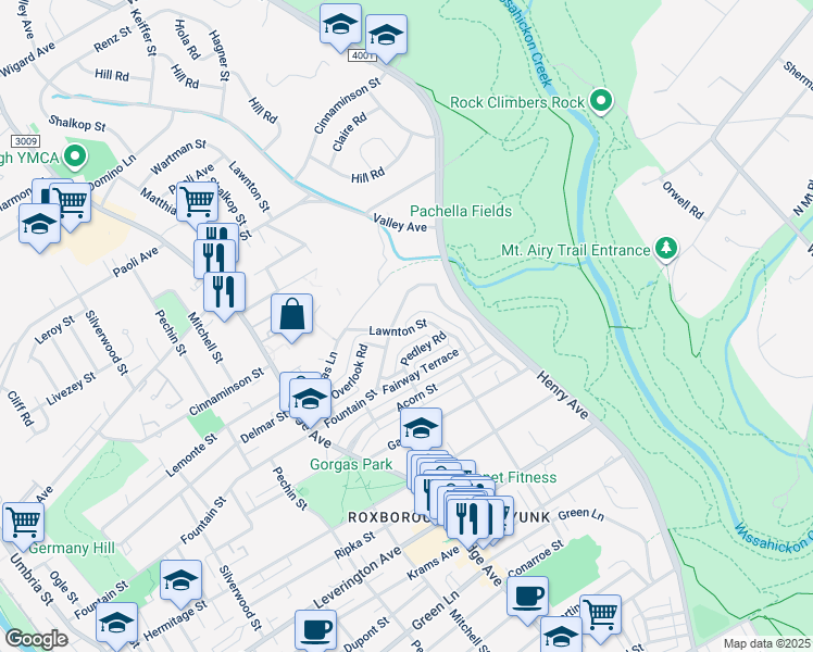 map of restaurants, bars, coffee shops, grocery stores, and more near 6479 Lawnton Street in Philadelphia