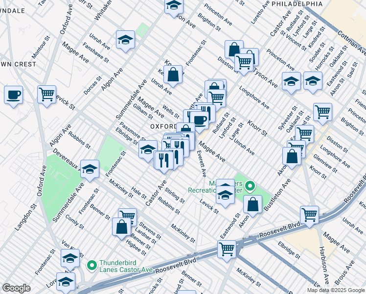 map of restaurants, bars, coffee shops, grocery stores, and more near in Philadelphia