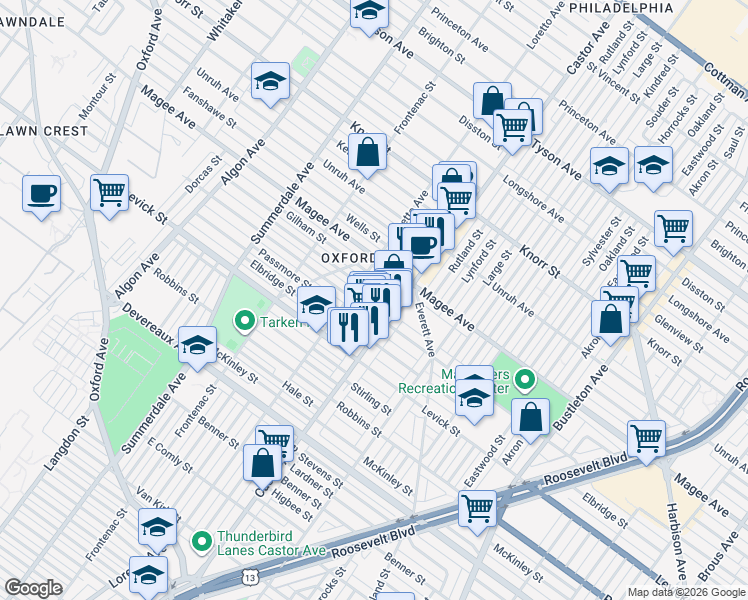 map of restaurants, bars, coffee shops, grocery stores, and more near in Philadelphia
