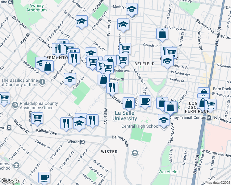 map of restaurants, bars, coffee shops, grocery stores, and more near 2145 Elkins Avenue in Philadelphia