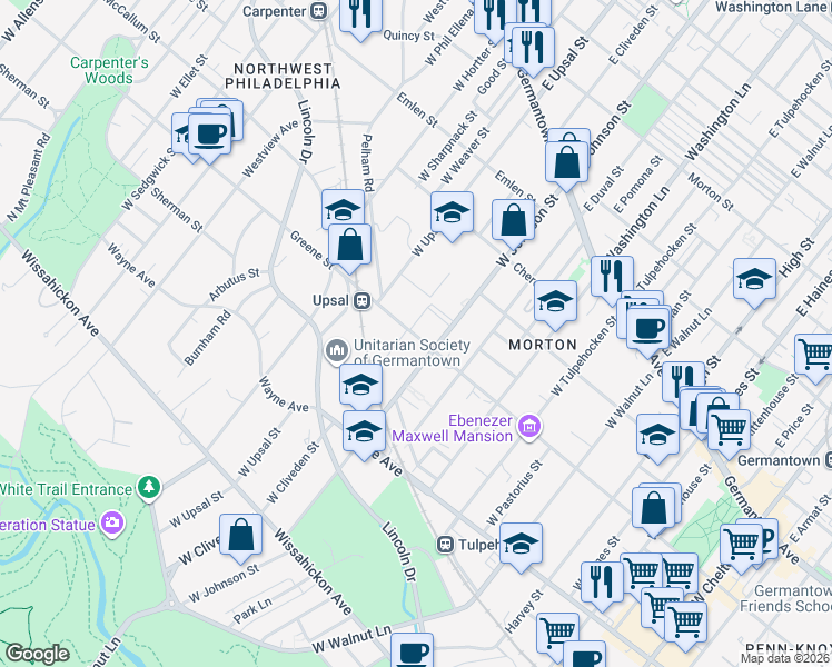 map of restaurants, bars, coffee shops, grocery stores, and more near 300 West Johnson Street in Philadelphia