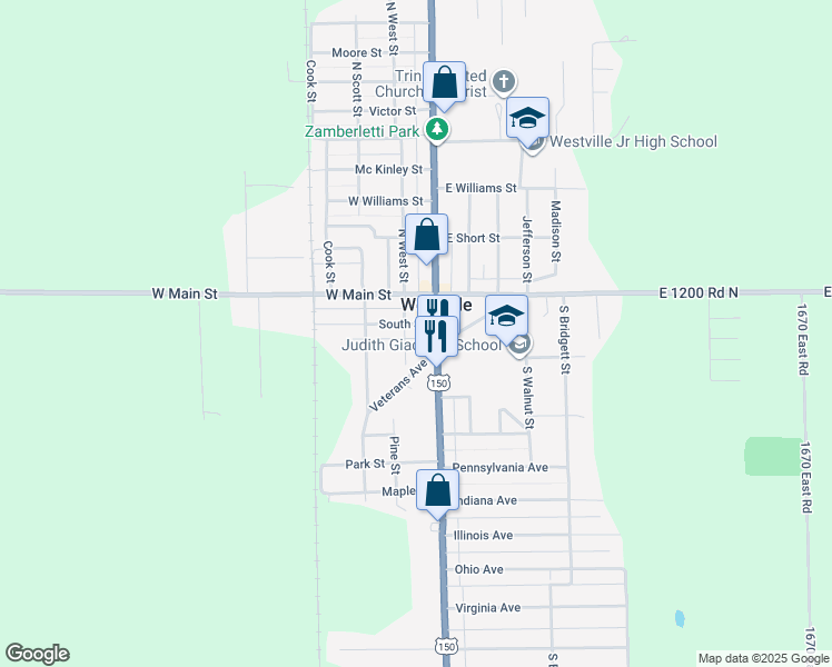 map of restaurants, bars, coffee shops, grocery stores, and more near South State Street in Westville