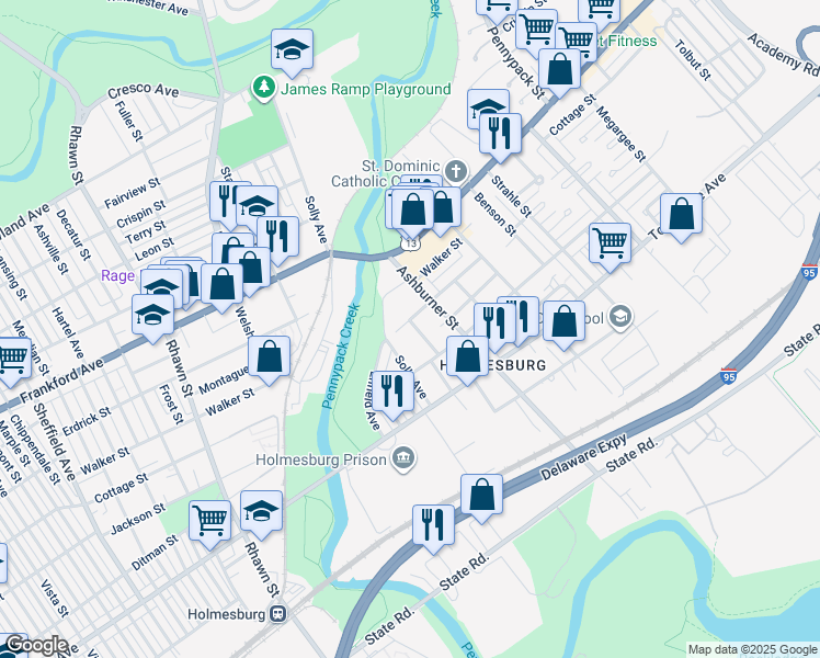 map of restaurants, bars, coffee shops, grocery stores, and more near 4402 Wingate Street in Philadelphia