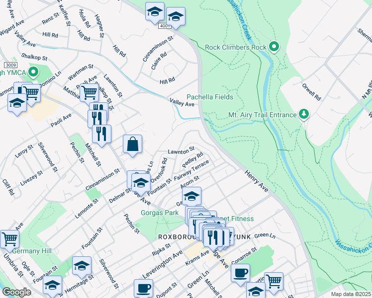 map of restaurants, bars, coffee shops, grocery stores, and more near 6479 Lawnton Street in Philadelphia