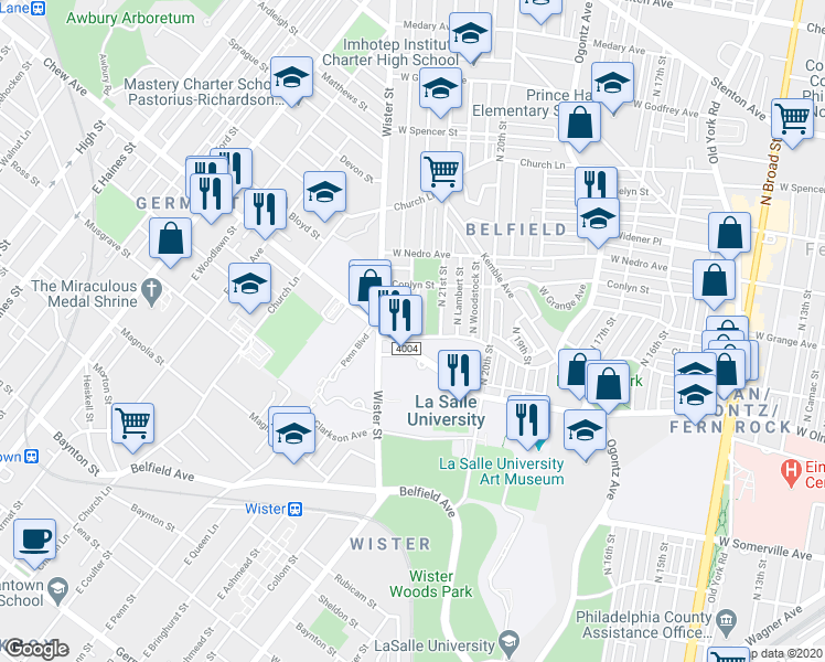map of restaurants, bars, coffee shops, grocery stores, and more near 2127 West Chew Avenue in Philadelphia