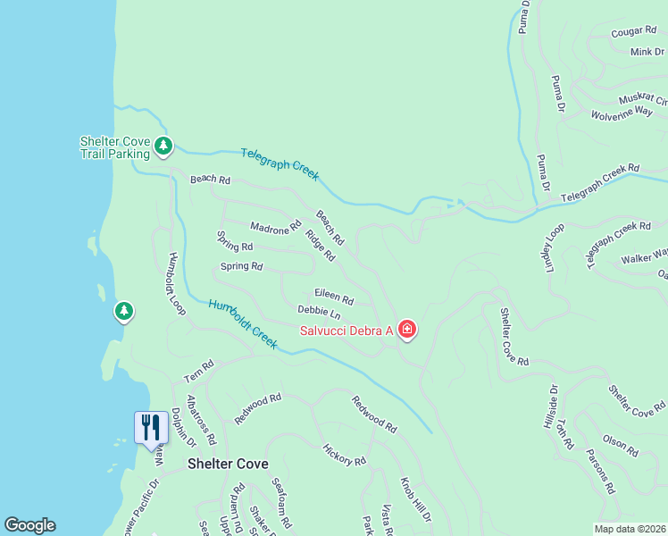 map of restaurants, bars, coffee shops, grocery stores, and more near 236 Ridge Road in Whitethorn