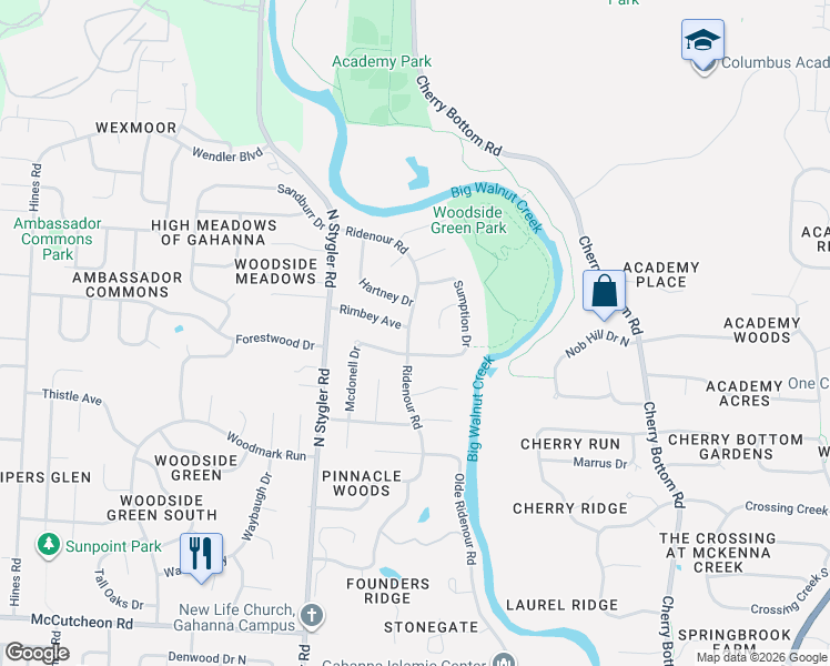 map of restaurants, bars, coffee shops, grocery stores, and more near 853 Ridenour Road in Columbus