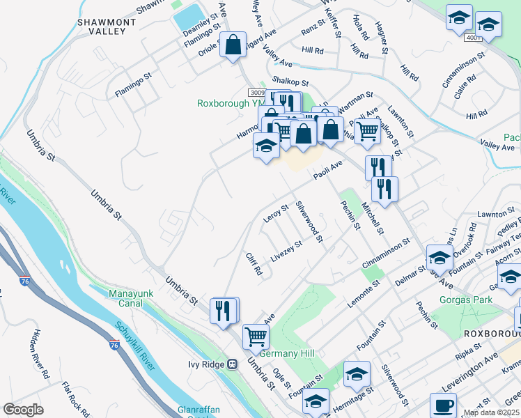 map of restaurants, bars, coffee shops, grocery stores, and more near 234 Paoli Avenue in Philadelphia