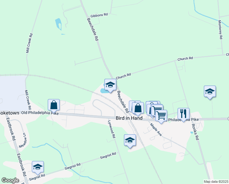 map of restaurants, bars, coffee shops, grocery stores, and more near 342 Beechdale Road in Bird in Hand