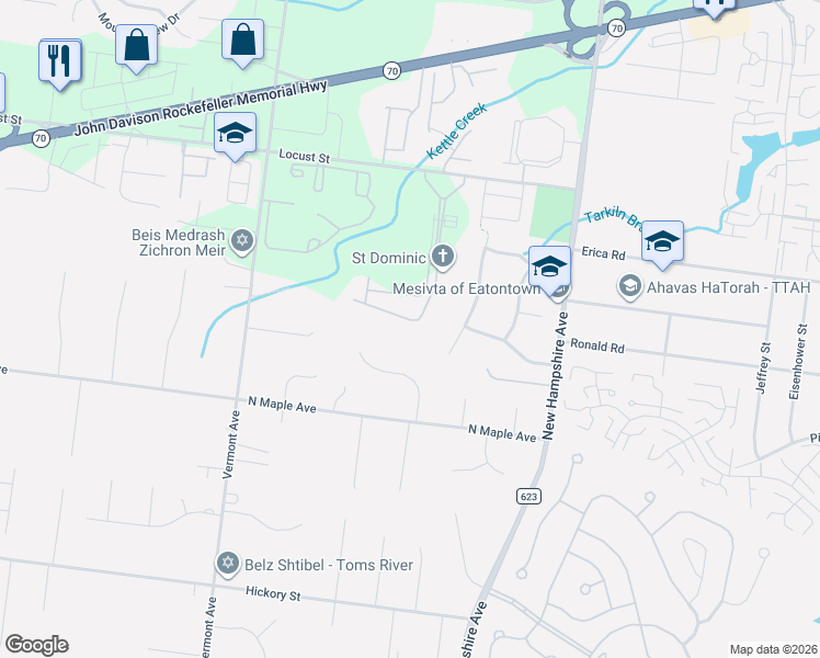 map of restaurants, bars, coffee shops, grocery stores, and more near 29 Isabella Drive in Lakewood