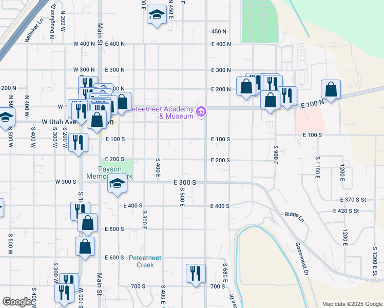 map of restaurants, bars, coffee shops, grocery stores, and more near 540 East 200 South in Payson