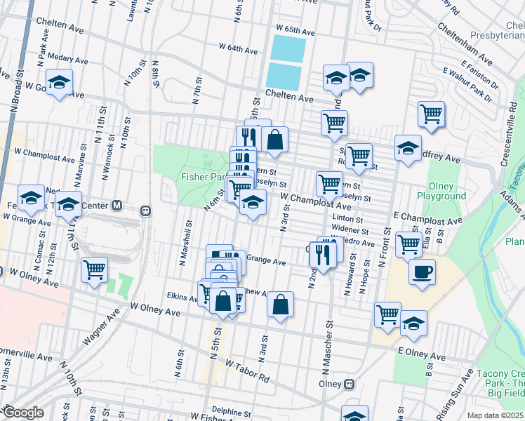 map of restaurants, bars, coffee shops, grocery stores, and more near 5929 North Leithgow Street in Philadelphia