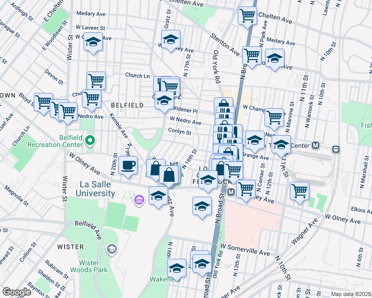 map of restaurants, bars, coffee shops, grocery stores, and more near 5743 Virginian Road in Philadelphia